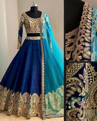 Exclusive Royal Blue Faux Georgette Embroidery Work Lehenga Choli With Dupatta