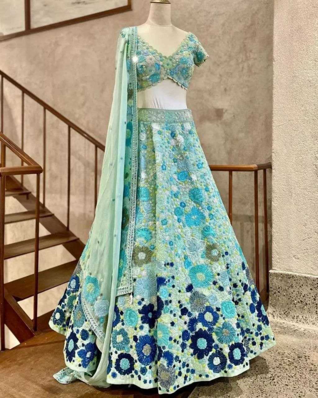 Exclusive Sky Taffeta Silk Embroidery Work Lehenga Choli With Dupatta