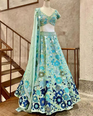 Exclusive Sky Taffeta Silk Embroidery Work Lehenga Choli With Dupatta