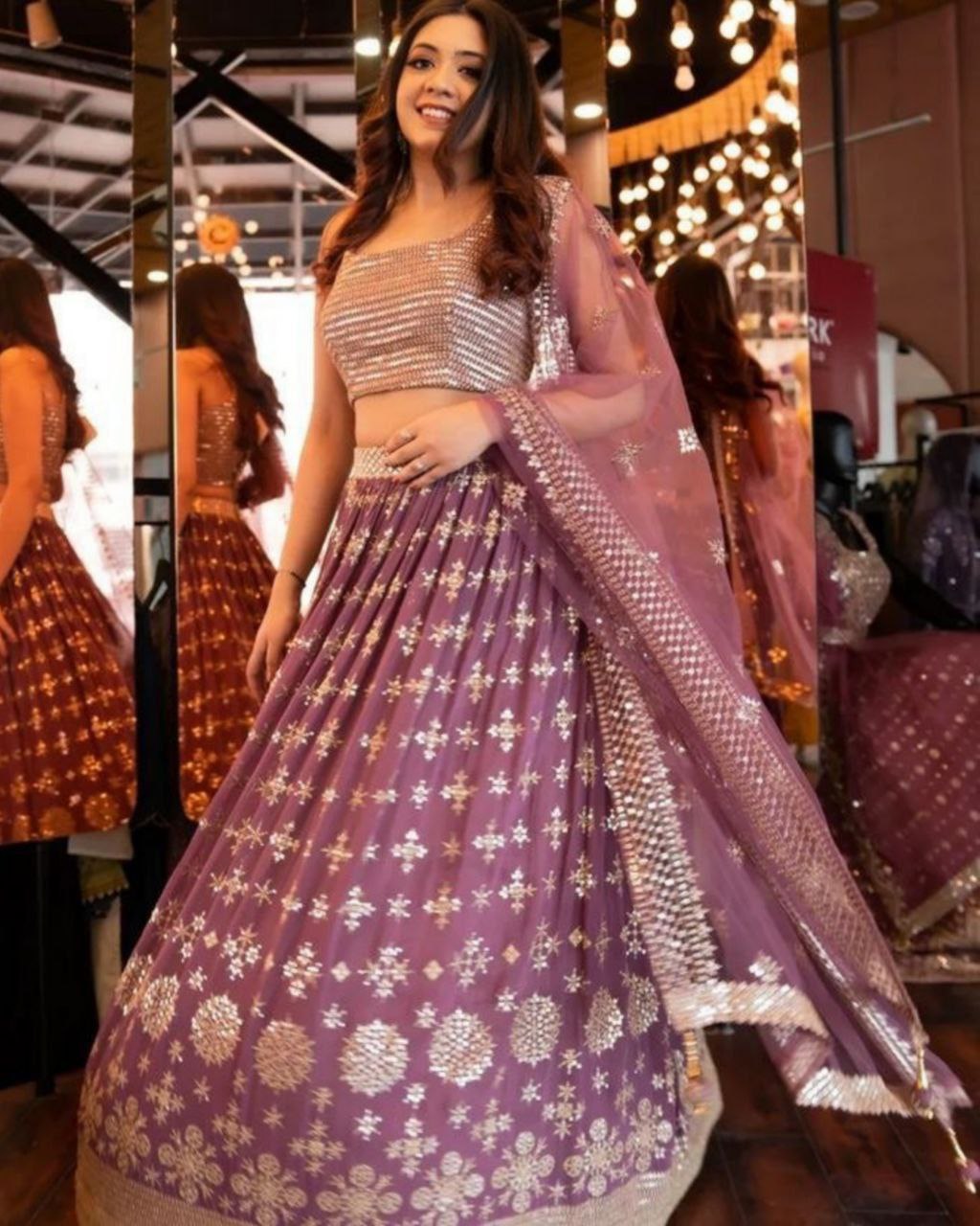 Exclusive Nude Pink Pure Georgette Sequence Work Lehenga Choli With Dupatta