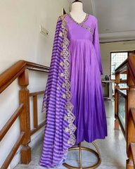 Exclusive Double Purple Georgette Anarkali Gown With Dupatta