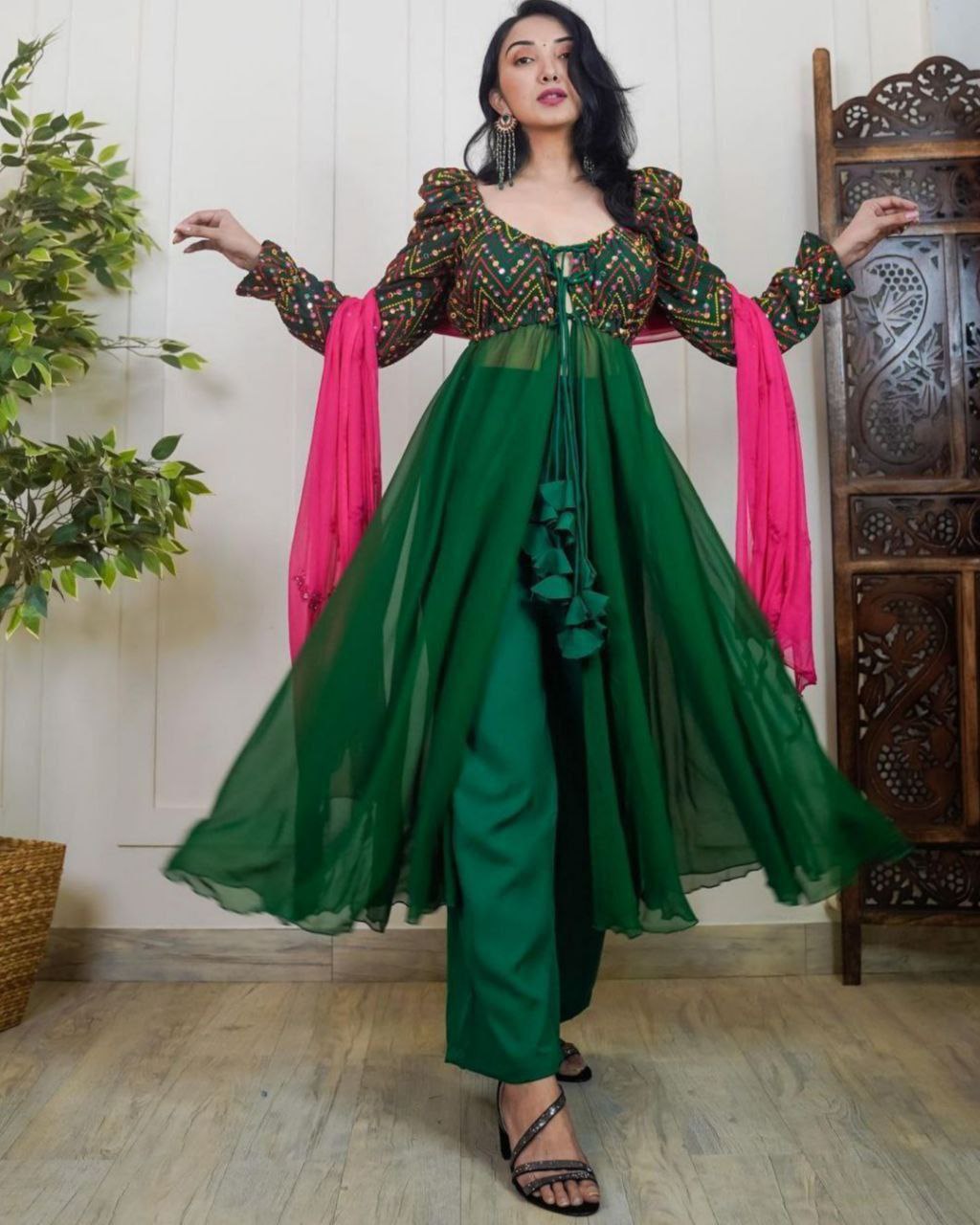 Exclusive Dark Green Georgette Embroidery Anarkali Suit With Dupatta