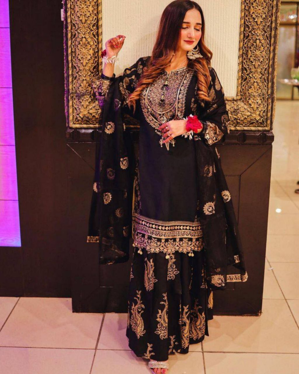 Exclusive Black Georgette Embroidery Work Sharara Suit With Dupatta